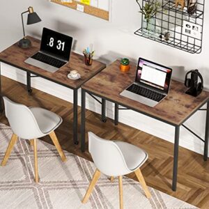 Tribesigns Two Person Computer Desk Double, 39" Simple Small Desks for Small Spaces, Large Writing Workstation + Modern Mini Table on Wheels Lockable, Home Office Desks for Bedroom Farmhouse Brown