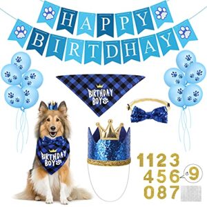 selemoy dog birthday party supplies, dog birthday hat bandana scarf with cute dog bow tie, flag, balloons for small medium dogs pets, doggie birthday party supplies decorations