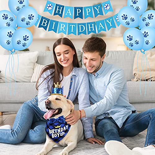 Selemoy Dog Birthday Party Supplies, Dog Birthday Hat Bandana Scarf with Cute Dog Bow Tie, Flag, Balloons for Small Medium Dogs Pets, Doggie Birthday Party Supplies Decorations