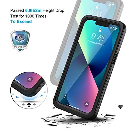 Lanhiem for iPhone 13 Case, IP68 Waterproof Dustproof Shockproof Cases with Built-in Screen Protector, Full Body Sealed Protective Front and Back Cover for iPhone 13, 6.1 inch (Black)