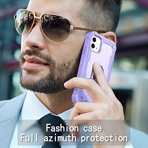 Hitaoyou iPhone 11 Case, iPhone 11 Phone Case, Heavy Duty 3 in 1 Full Body Rugged Shockproof Hybrid Hard PC Soft Rubber Bumper Drop Protective Girls Women Boy Men Covers for iPhone 11, Purple