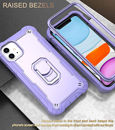 Hitaoyou iPhone 11 Case, iPhone 11 Phone Case, Heavy Duty 3 in 1 Full Body Rugged Shockproof Hybrid Hard PC Soft Rubber Bumper Drop Protective Girls Women Boy Men Covers for iPhone 11, Purple