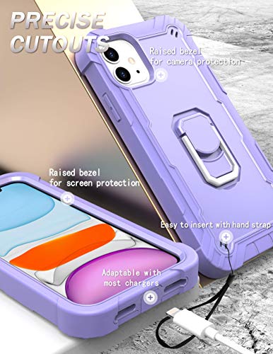 Hitaoyou iPhone 11 Case, iPhone 11 Phone Case, Heavy Duty 3 in 1 Full Body Rugged Shockproof Hybrid Hard PC Soft Rubber Bumper Drop Protective Girls Women Boy Men Covers for iPhone 11, Purple