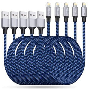 iphone charger, welaker nylon braided 5pack 6ft lightning cable [apple mfi certified] fast charging high speed data sync phone cord compatible with iphone 14 13 12 11 pro max xs xr xs x plus ipad mini