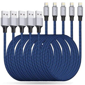 iPhone Charger, WELAKER Nylon Braided 5Pack 6ft Lightning Cable [Apple MFi Certified] Fast Charging High Speed Data Sync Phone Cord Compatible with iPhone 14 13 12 11 Pro Max XS XR XS X Plus iPad Mini