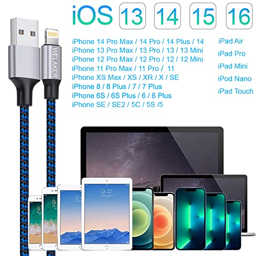 iPhone Charger, WELAKER Nylon Braided 5Pack 6ft Lightning Cable [Apple MFi Certified] Fast Charging High Speed Data Sync Phone Cord Compatible with iPhone 14 13 12 11 Pro Max XS XR XS X Plus iPad Mini