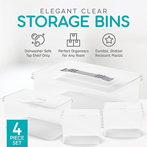 Richards Homewares Clear Plastic Storage Bins-Set of 4 Large, Medium, Small Containers for Closet Fridge Organization, 4 Count