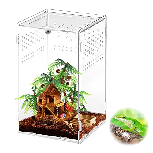 Anpress Acrylic Reptile Terrarium, 4.7''x4.7''x7.8'' Micro Transparent Habitat Terrariums Reptiles Tarantulas Cage Mini Enclosure Feeding Breeding Box with Cover for Animals Insects