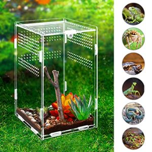 Anpress Acrylic Reptile Terrarium, 4.7''x4.7''x7.8'' Micro Transparent Habitat Terrariums Reptiles Tarantulas Cage Mini Enclosure Feeding Breeding Box with Cover for Animals Insects