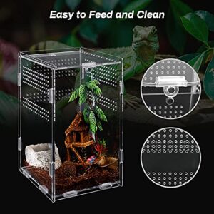 Anpress Acrylic Reptile Terrarium, 4.7''x4.7''x7.8'' Micro Transparent Habitat Terrariums Reptiles Tarantulas Cage Mini Enclosure Feeding Breeding Box with Cover for Animals Insects