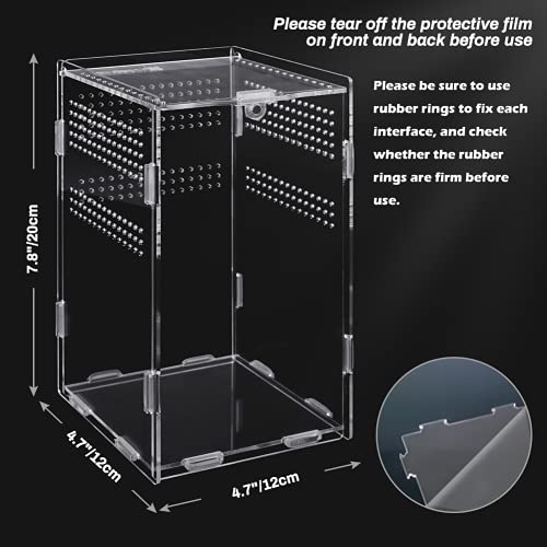 Anpress Acrylic Reptile Terrarium, 4.7''x4.7''x7.8'' Micro Transparent Habitat Terrariums Reptiles Tarantulas Cage Mini Enclosure Feeding Breeding Box with Cover for Animals Insects