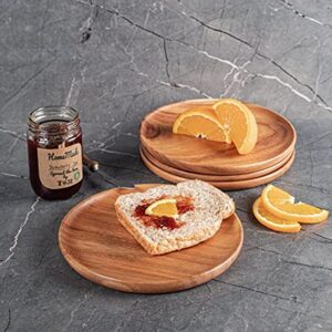 Gourmet Acacia Wood Charger Plates: Decorative Appetizer Serving Trays Set of 4 for Dinner | Hand-crafted Solid Piece of Acacia Wood Plates | Perfect for Summer Outdoor Table Setting (10" x 10")