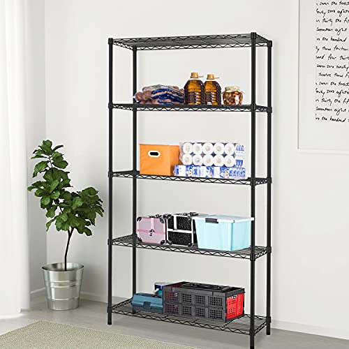 5 Tier Wire Shelving Unit 72"x36"x14"Storage Shelves Metal Wire Shelf Storage Rack Adjustable Commercial Organizer Heavy Duty Layer Unit for Restaurant Garage Pantry Kitchen Office (Black)