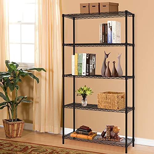 5 Tier Wire Shelving Unit 72"x36"x14"Storage Shelves Metal Wire Shelf Storage Rack Adjustable Commercial Organizer Heavy Duty Layer Unit for Restaurant Garage Pantry Kitchen Office (Black)