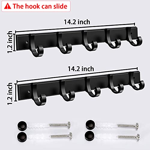 MINALCE Wall Mounted Hooks Rack Slipable Coat Hat Hook 5 Hanger Stainless Hanging Rail 2 Packs for Entryway Bathroom Bedroom Closet Room Kitchen