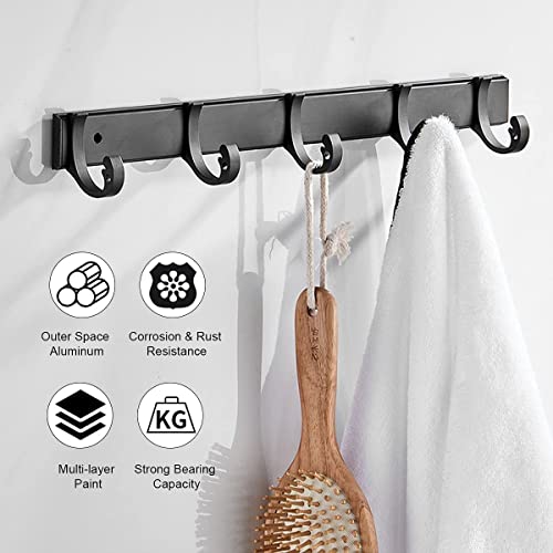 MINALCE Wall Mounted Hooks Rack Slipable Coat Hat Hook 5 Hanger Stainless Hanging Rail 2 Packs for Entryway Bathroom Bedroom Closet Room Kitchen