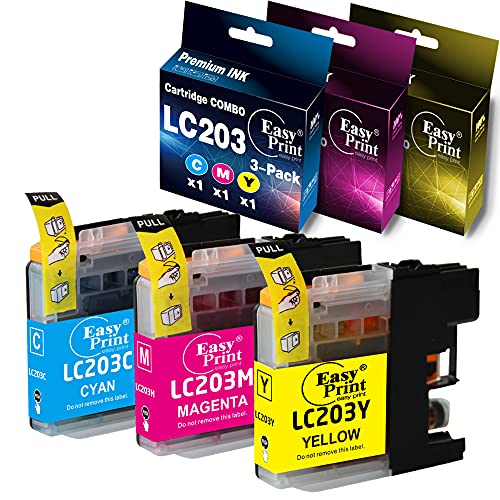 EASYPRINT (Color Combo, 3-Pack) Compatible LC203XL Ink Cartridge Replacement for LC203 LC201 Used for MFC-J4320DW, MFC-J4420DW, MFC-J460DW, MFC-J480DW, MFC-J680DW, MFC-J880DW, MFC-J885DW, (1x CMY)