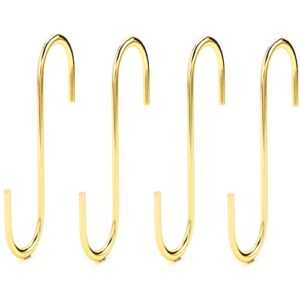 4 pack s shape hooks heavy-duty metal hanging extension hooks clips apply kitchenware bathroom utensils gardening for hanging pot, pan, cups, plants, bags, jeans, towels (golden) (gold)
