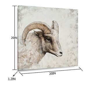 YHSKY ARTS Rustic Animal Canvas Wall Art with Textured Modern Sheep Paintings Contemporary Animal Pictures Square Artwork for Farmhouse Living Room Bedroom Bathroom Decor