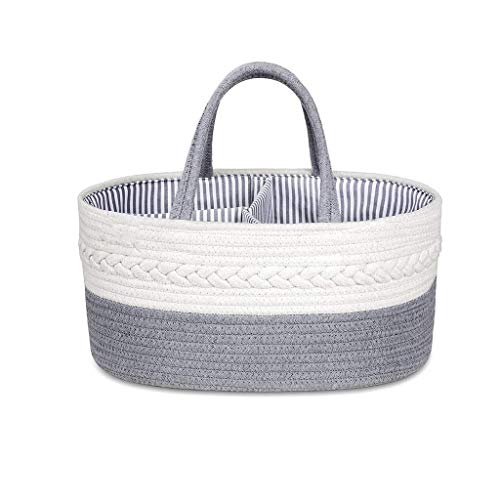 UXZDX Baby Diaper Caddy Organizer - Stylish Rope Nursery Storage Bin Cotton Canvas Portable Diaper Storage Basket