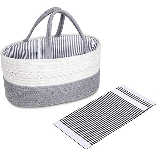 UXZDX Baby Diaper Caddy Organizer - Stylish Rope Nursery Storage Bin Cotton Canvas Portable Diaper Storage Basket