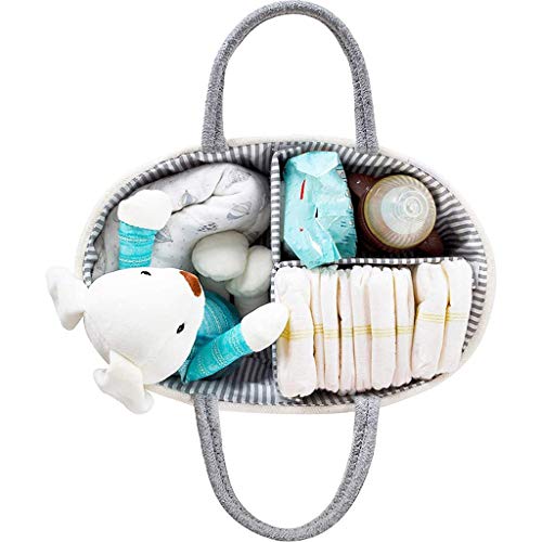 UXZDX Baby Diaper Caddy Organizer - Stylish Rope Nursery Storage Bin Cotton Canvas Portable Diaper Storage Basket