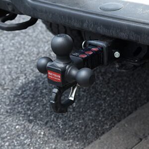 REYSUN Trailer Hitch Tri Ball Mount with Hook, Tactical Tow Hook, Fits 2 inch Hitch Receiver, Secure with Self-Lock Latch, Matt Black