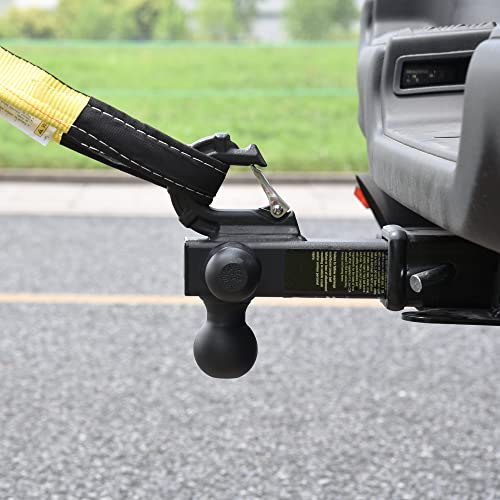 REYSUN Trailer Hitch Tri Ball Mount with Hook, Tactical Tow Hook, Fits 2 inch Hitch Receiver, Secure with Self-Lock Latch, Matt Black