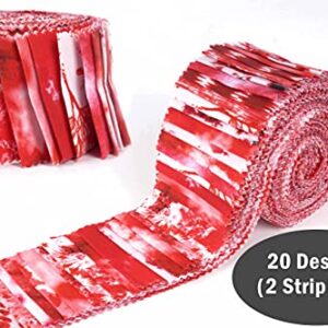 Soimoi 40Pcs Tie Dye Print Cotton Precut Fabrics for Quilting Craft Strips 2.5x42inches Jelly Roll - Red