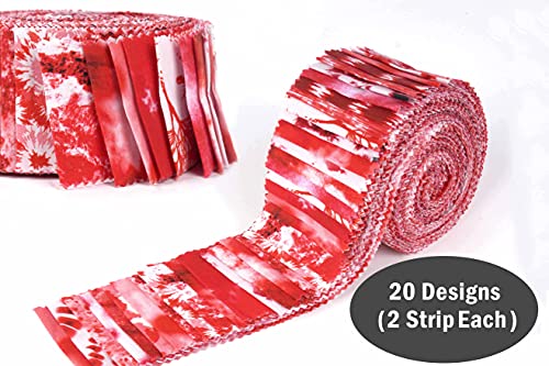 Soimoi 40Pcs Tie Dye Print Cotton Precut Fabrics for Quilting Craft Strips 2.5x42inches Jelly Roll - Red