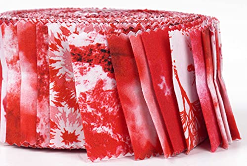 Soimoi 40Pcs Tie Dye Print Cotton Precut Fabrics for Quilting Craft Strips 2.5x42inches Jelly Roll - Red