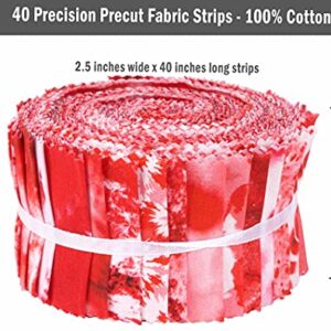 Soimoi 40Pcs Tie Dye Print Cotton Precut Fabrics for Quilting Craft Strips 2.5x42inches Jelly Roll - Red