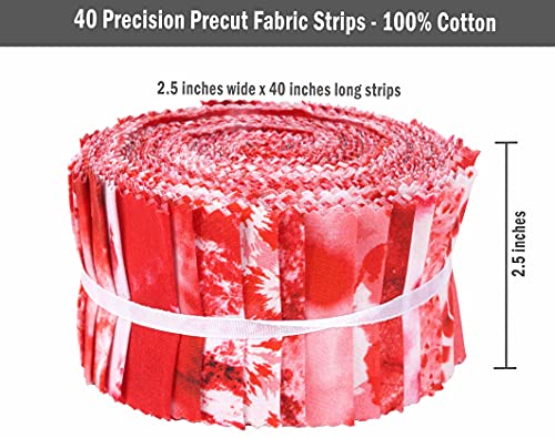 Soimoi 40Pcs Tie Dye Print Cotton Precut Fabrics for Quilting Craft Strips 2.5x42inches Jelly Roll - Red