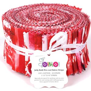 Soimoi 40Pcs Tie Dye Print Cotton Precut Fabrics for Quilting Craft Strips 2.5x42inches Jelly Roll - Red