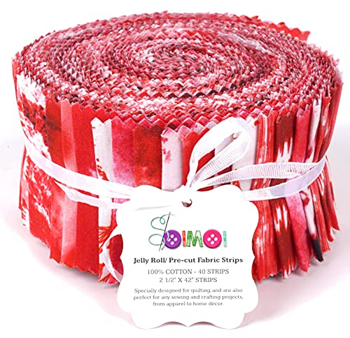 Soimoi 40Pcs Tie Dye Print Cotton Precut Fabrics for Quilting Craft Strips 2.5x42inches Jelly Roll - Red