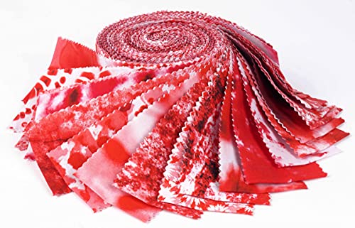 Soimoi 40Pcs Tie Dye Print Cotton Precut Fabrics for Quilting Craft Strips 2.5x42inches Jelly Roll - Red