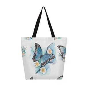 butterfly canvas tote bags women large casual shoulder bag handbag, butterfly reusable shopping bags multipurpose grocery bag for outdoors