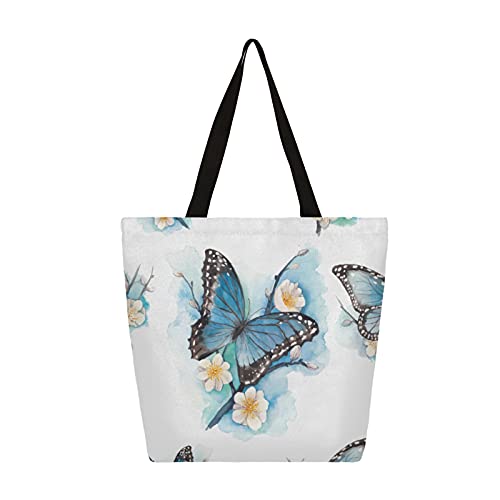 Butterfly Canvas Tote Bags Women Large Casual Shoulder Bag Handbag, Butterfly Reusable Shopping Bags Multipurpose Grocery Bag for Outdoors