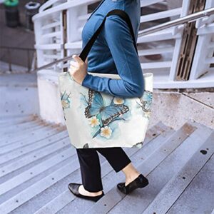 Butterfly Canvas Tote Bags Women Large Casual Shoulder Bag Handbag, Butterfly Reusable Shopping Bags Multipurpose Grocery Bag for Outdoors