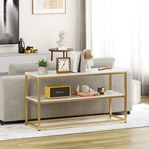 Function Home TV Stand for TVs up to 50 Inch, 3 Tier Entertainment Center, Modern TV Cabinet with Marble Top and Gold Metal Base, 42" Media Console Table with Storage for Living Room Bedroom