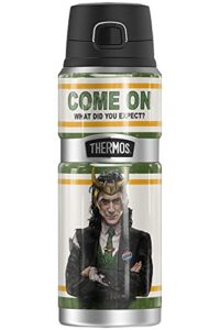 marvel - loki come on thermos stainless king stainless steel drink bottle, vacuum insulated & double wall, 24oz