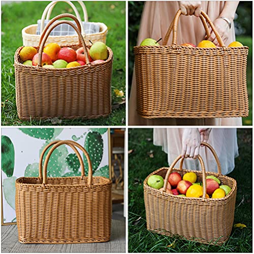 VOSAREA Plastic Organizer Storage Baskets with Handles Woven Storage Basket Grocery Shopping Basket Carry Shower Bins for Fruit Vegetables Toy Organization