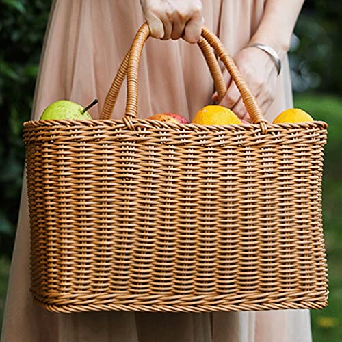 VOSAREA Plastic Organizer Storage Baskets with Handles Woven Storage Basket Grocery Shopping Basket Carry Shower Bins for Fruit Vegetables Toy Organization