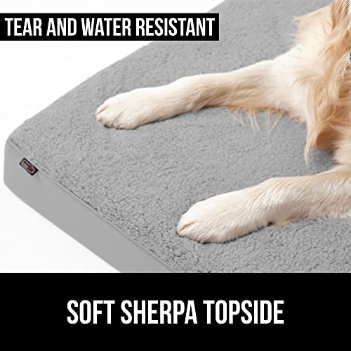 Gorilla Grip Medium Memory Foam Dog Bed, Water Resistant Lining, Soft Plush Sherpa Top, Comfortable Padded Bed for Puppies, Dogs, Cats, Fits Inside Pet Crates, Removable Cover for Easy Clean, Gray