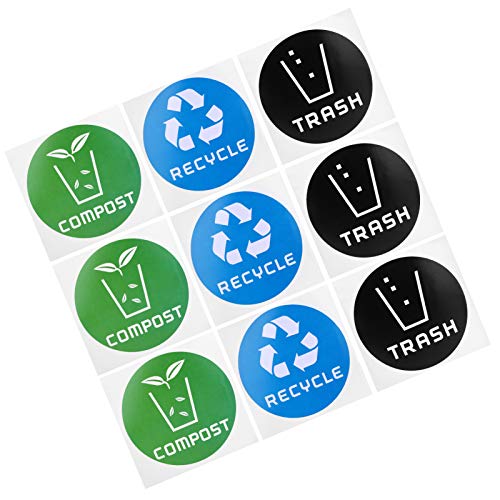 Aqur2020 60Pcs/Set Round Sign Sticker, Trash Sticker Trash Decal Dustbin Sticker, Compost Sticker Decal Waste Bins Office for Trash Cans Community