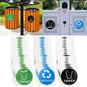 Aqur2020 60Pcs/Set Round Sign Sticker, Trash Sticker Trash Decal Dustbin Sticker, Compost Sticker Decal Waste Bins Office for Trash Cans Community