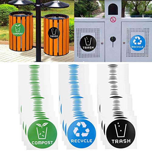 Aqur2020 60Pcs/Set Round Sign Sticker, Trash Sticker Trash Decal Dustbin Sticker, Compost Sticker Decal Waste Bins Office for Trash Cans Community