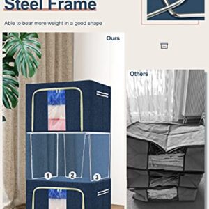 2-Pack Clothes Storage Container Set - Homlab 72L x 2 Closet Organizer Boxes With Steel Frame, Foldable Large Blanket Bins, Thick Oxford Fabric, Waterproof, Clear Window, Reinforced Handle, Zipper (Blue)