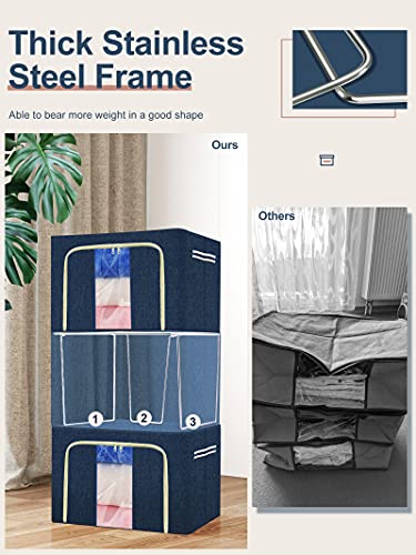 2-Pack Clothes Storage Container Set - Homlab 72L x 2 Closet Organizer Boxes With Steel Frame, Foldable Large Blanket Bins, Thick Oxford Fabric, Waterproof, Clear Window, Reinforced Handle, Zipper (Blue)