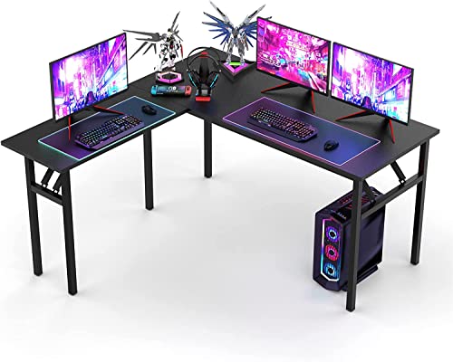 L Shaped Desk, Folding Computer Tables,55"x 55"Computer Corner Desk, Home Gaming Desk, Office Writing Workstation, Space-Saving, Easy to Assemble,Black